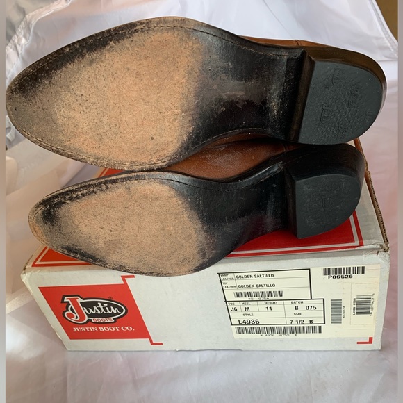Justin Boots Leather Retro Golden Saltillo Cowboy Boot Size 7 1/2 - Picture 7 of 7